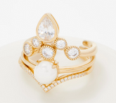 Diamonique Adjustable Set of 3 Stack Rings, Gold Plated Sterling Silver, Size 8